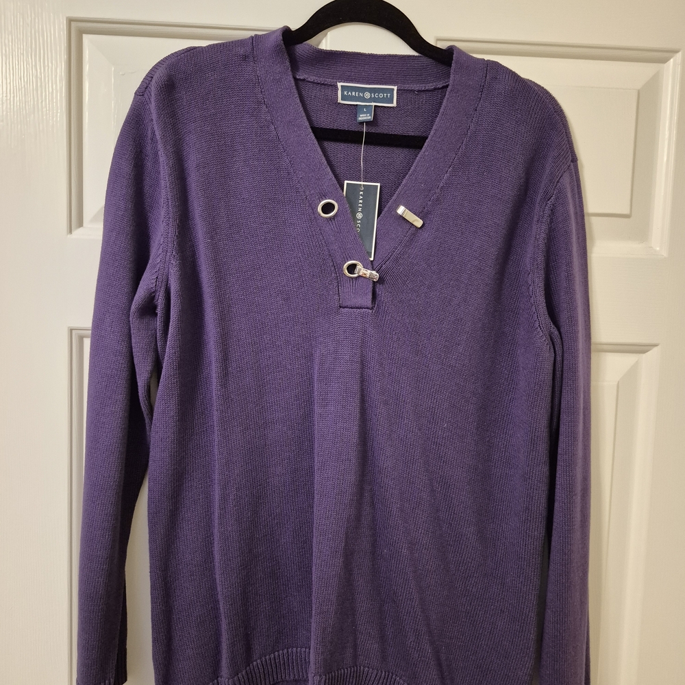 Karen Scott Purple Pullover with Metal Details